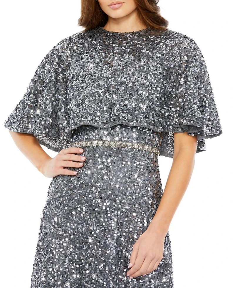 Mac Duggal Women's Embellished Cape High Neck Midi Dress