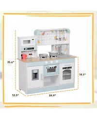 Qaba Play Kitchen with Machine, Ice Maker, Stove, Microwave