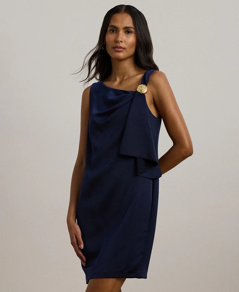 Lauren Ralph Lauren Women's Ruffle-Trim Satin Shift Cocktail Dress