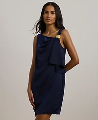 Lauren Ralph Lauren Women's Ruffle-Trim Satin Shift Cocktail Dress