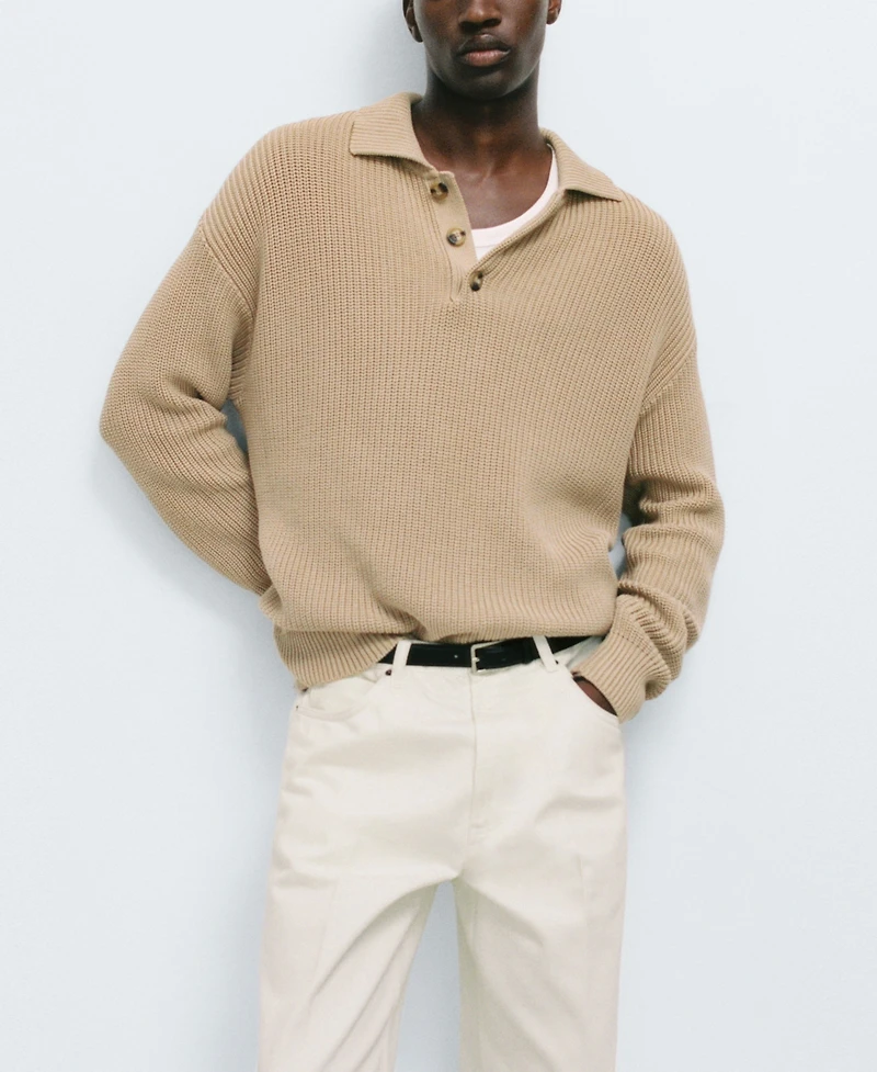 Mango Men's Chunky Ribbed Polo Sweater