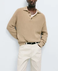 Mango Men's Chunky Ribbed Polo Sweater