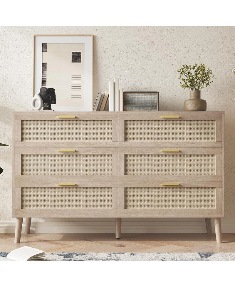 gaomon 6 Drawer Rattan Dresser