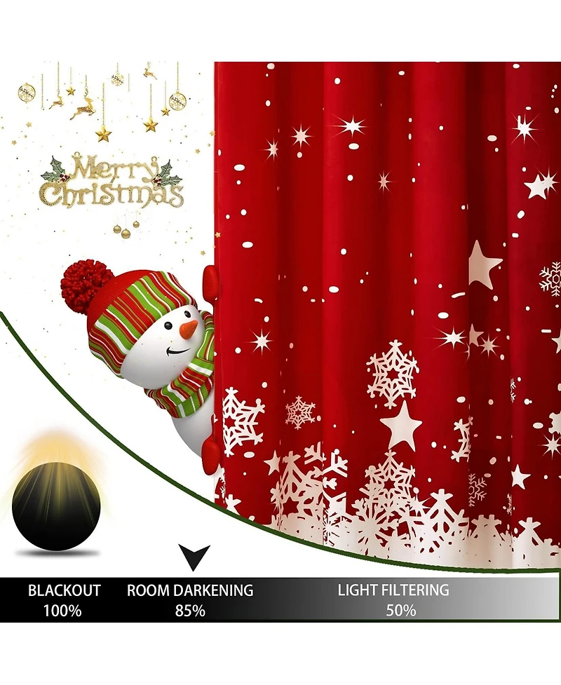 Christmas Curtains, Set of 2 Velvet Panels, 95" Long Floral Snowflake Thermal Insulated Room Darkening Curtains, 52 x 95 Inches