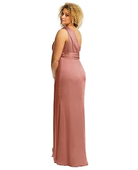 Dessy Collection Women's One-Shoulder Draped Twist Empire Waist Trumpet Gown