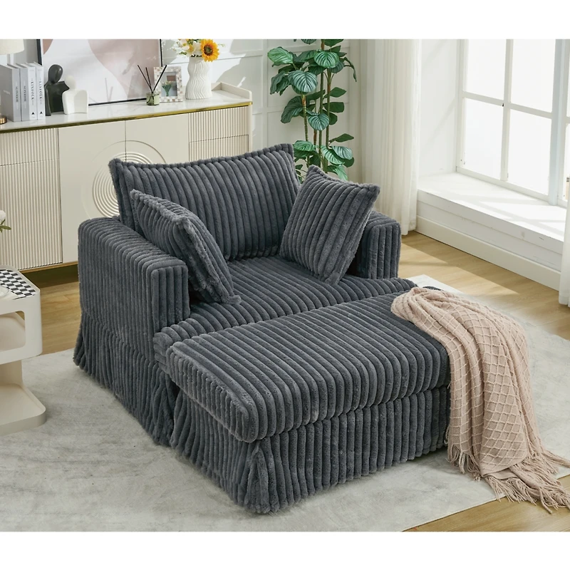 Streamdale Oversized Corduroy Chaise Lounge with Ottoman