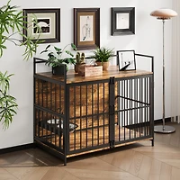 Lovmor Furniture Style Dog Crate Large Dogs Indoor Heavy Duty Dog Kennels with 2 Stainless Steel Bowls