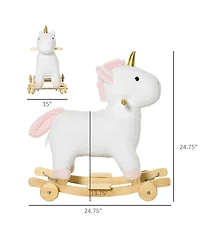 Qaba 2 in 1 Rocking Horse Glide Unicorn w/ Sound for 3-6 Years Old