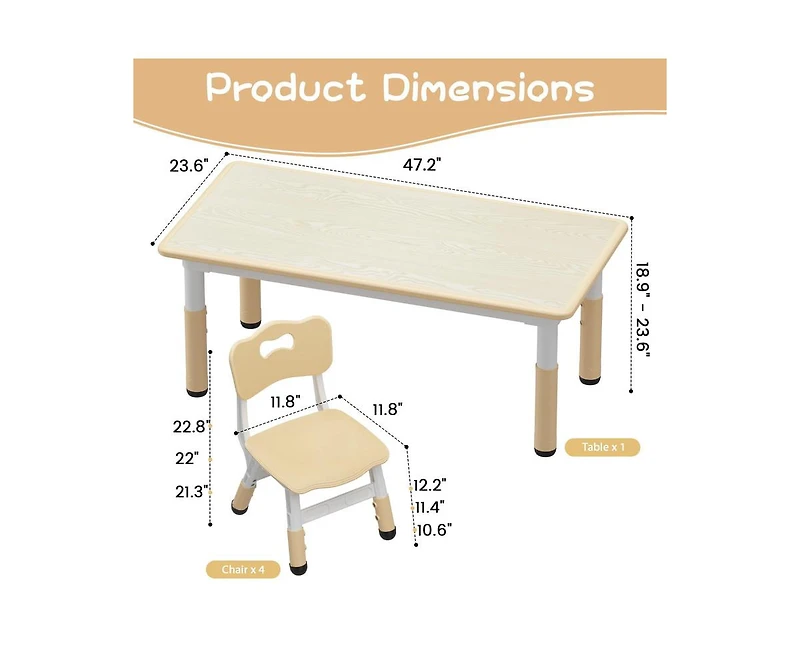 gaomon Kids Table and Chair Set, Height Adjustable Toddler Table and 4 Chairs Set for Ages 2-10, Graffiti Desktop, Non-Slip Legs, Arts & Crafts Table