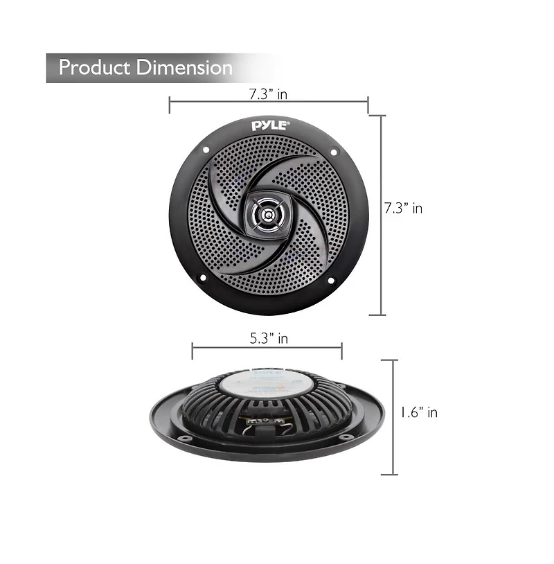 Pyle 6.5'' Low-Profile Waterproof Marine Speakers, 240W, Black (Pair)