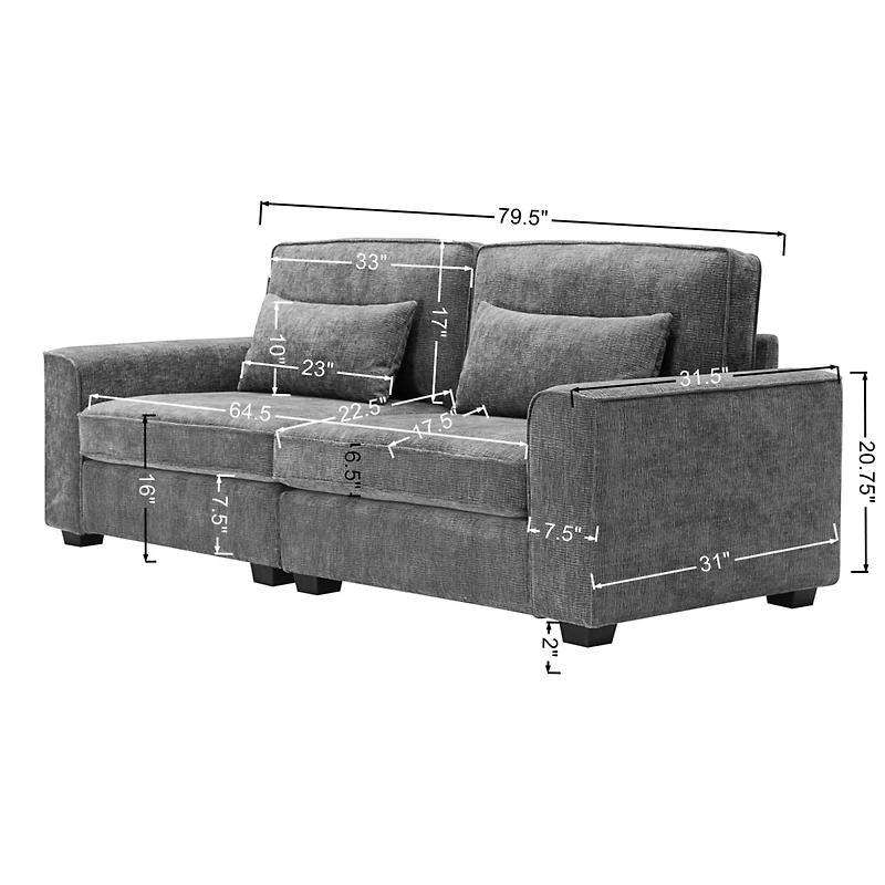 Streamdale Plush Fabric Sofa with Sleek Arms and Wood Frame
