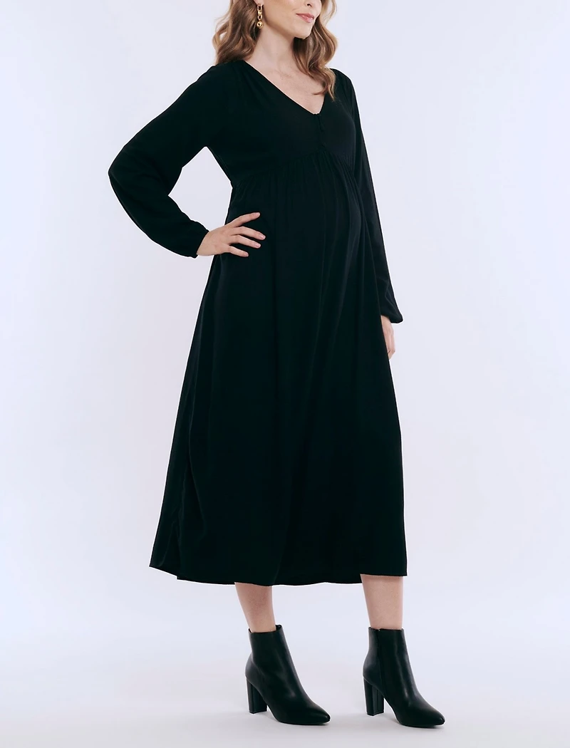Motherhood Maternity Long Sleeve Button Front Midi Dress