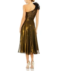 Women's Rosette One Shoulder Tea Length Dress