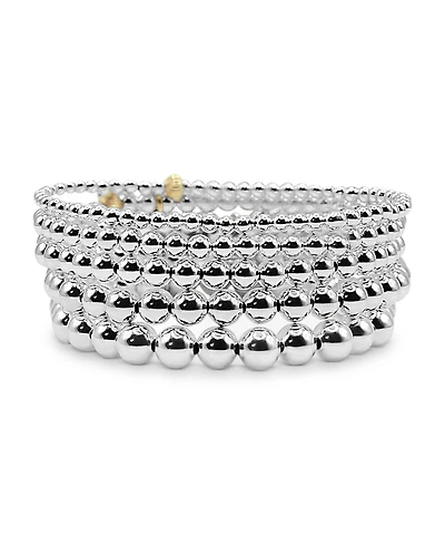 3mm, 4mm, 5mm, 6mm, & 7mm Sterling Silver Ball Stretch Bracelet Stack, Stack of 5