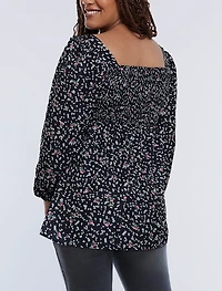 Motherhood Maternity Smocked Square Neck Long Sleeve Babydoll Top