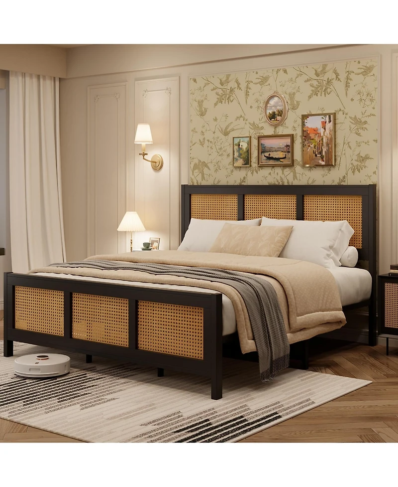 gaomon Queen Size Rattan Bed Frame with Headboard