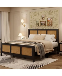 gaomon Queen Size Rattan Bed Frame with Headboard