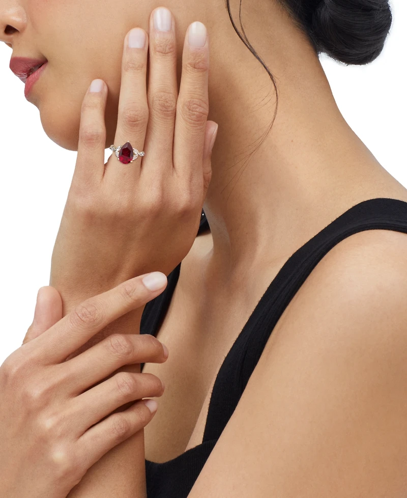 Grown With Love Lab Ruby (3-5/8 ct. t.w.) & Diamond (1/2 Pear Ring 14k Gold or White (Also Emerald La