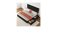 gaomon Queen Linen Upholstered Platform Bed Frame with 4 Storage Drawers