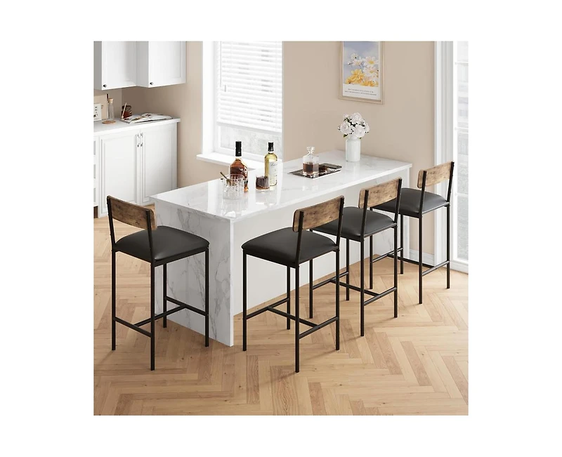 Bar Stools Set of 2, Kitchen with Footrest, 25.5 Inches Upholstered Chairs Back, 2 Counter Height Barstools for Bar, Islan
