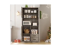gaomon Modern Kitchen Pantry Cabinet with Microwave Stand, Tall Hutch Bar Cabinet with Drawers & Adjustable Shelves, Large Wood Storage Cabinet for Di