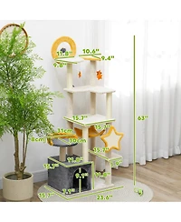 PawHut Cat Tree, 63 Inch Moon and Star Themed Cat Tower,