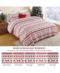 gaomon Christmas Quilt Set Queen, 3-Piece Reversible Boho Bedspread with Christmas Tree, Reindeer & Snowflake Pattern, Lightweight All-Season Bedding