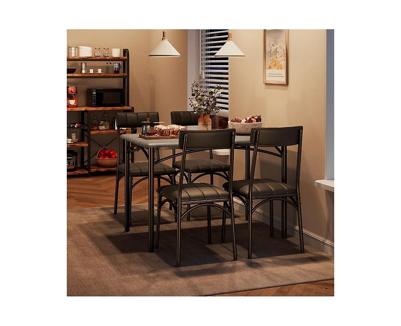 gaomon Dining Table Set for 4, Kitchen Table with 4 Upholstered Chairs, 5 Piece Rectangular Dining Room Table Set, for Small Space, Apartment, Home