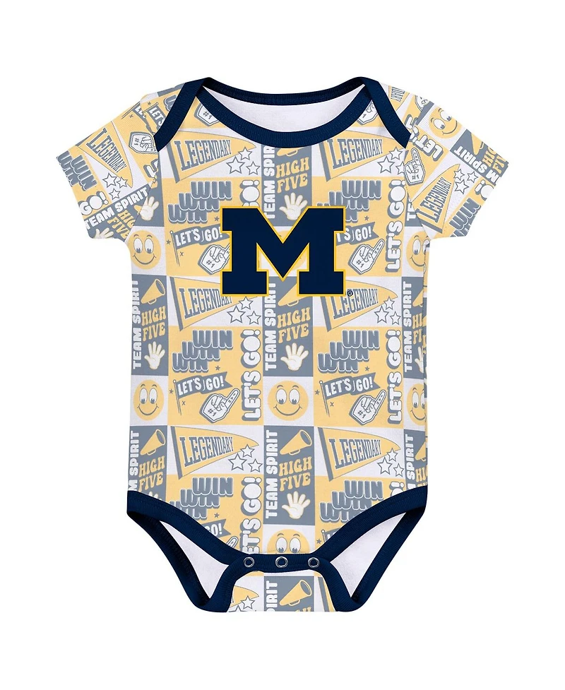 Outerstuff Newborn Navy Michigan Wolverines Sunday Comics 3-Pack Bodysuit Set