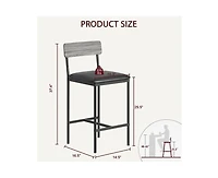 Bar Stools Set of 2, Kitchen Bar Stools with Footrest, 25.5 Inches Upholstered Bar Chairs with Back, 2 Counter Height Barstools for Counter Bar, Islan