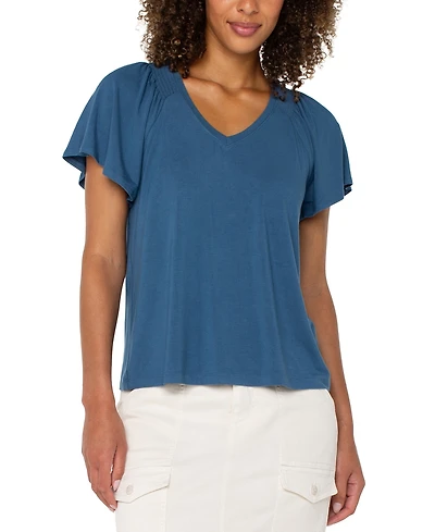 Liverpool Los Angeles Women's Flutter-Sleeve V-Neck T-Shirt