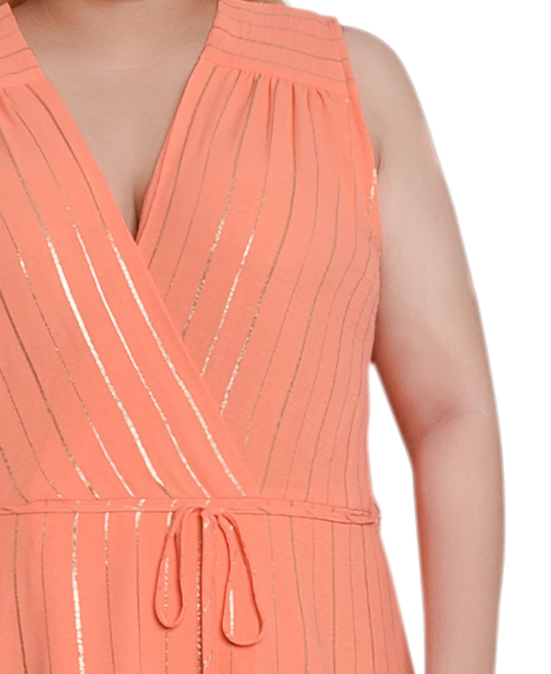 Ny Collection Plus Sleeveless Surplice Vertical Stripe Dress