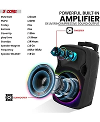 5 Core Tws Pair Bluetooth Party Speakers Portable Karaoke Pa System Rechargeable Loud Speaker + 2X Tripod Stand 4X Wireless Mics Led Light