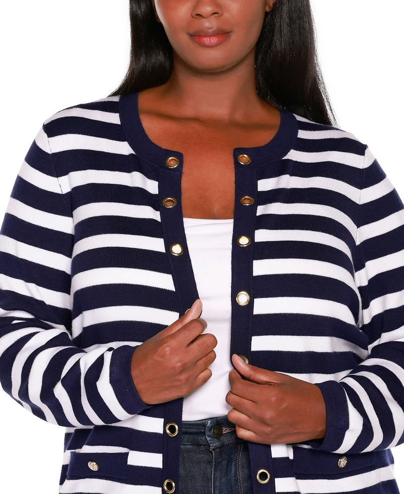 Belldini Plus Black Label Nautical Stripe Open-Front Cardigan Sweater
