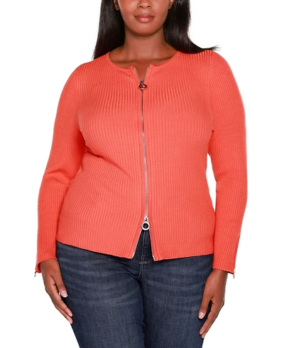 Belldini Plus Black Label Ribbed Double-Zip Cardigan Sweater