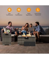 Sugift 32 x 20 Inch Propane Rattan Fire Pit Table Set with Side Table Tank and Cover