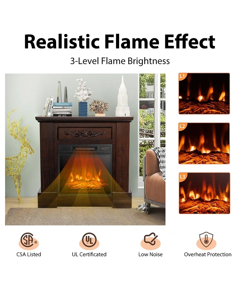 Sugift 1400W Tv Stand Electric Fireplace Mantel with Remote Control-Natural