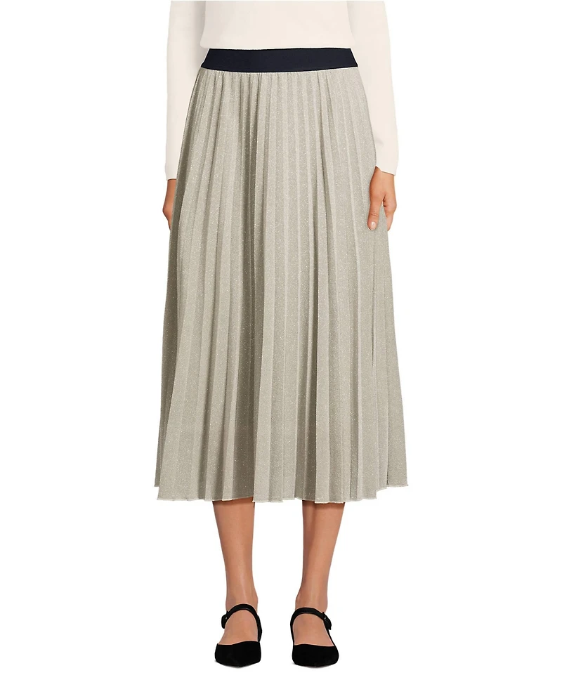 Lands' End Women's Knit Foil Pleated Midi Skirt