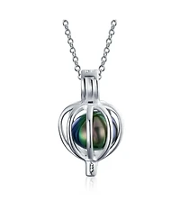 Bling Jewelry Teardrop Black Freshwater Cultured Pearl Bird Caged Pendant Necklace .925 Sterling Silver