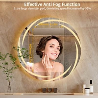 Wisfor Round Circle Lighted Bathroom Mirror Anti Fog Vanity Mirror Stepless Dimming