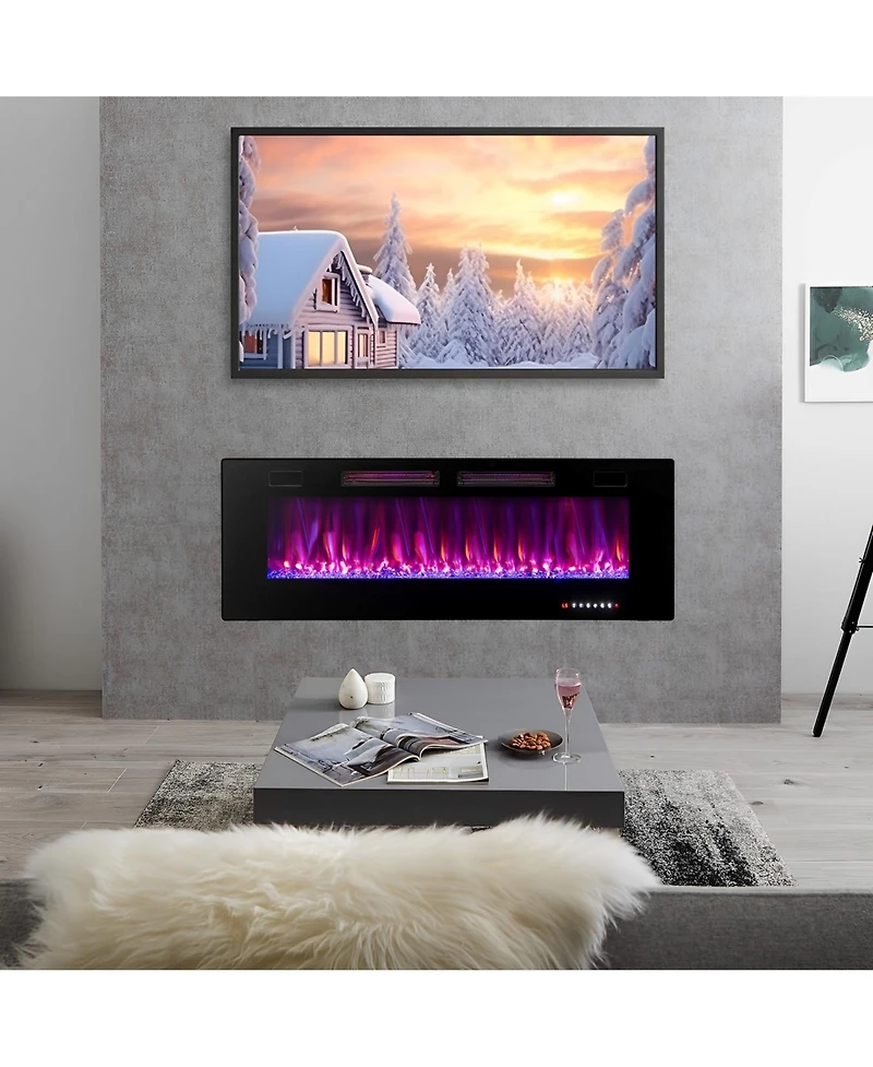 Skonyon 50 Inch Ultra-Thin Electric Fireplace with Decorative Crystals
