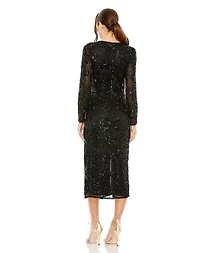 Mac Duggal Women's High Neck Long Sleeve Embellished Dress