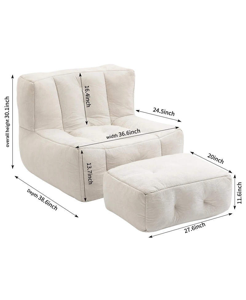 Fluffy Bean Bag Chair with Ottoman, Super Soft Lazy Sofa for Living Room-The Pop Home