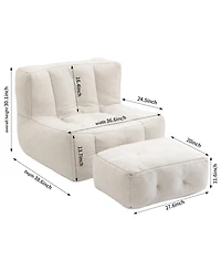 Fluffy Bean Bag Chair with Ottoman, Super Soft Lazy Sofa for Living Room-The Pop Home