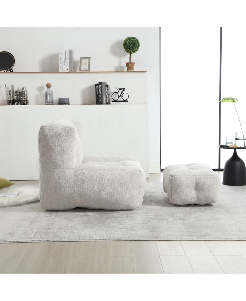 Fluffy Bean Bag Chair with Ottoman, Super Soft Lazy Sofa for Living Room-The Pop Home