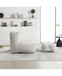 Fluffy Bean Bag Chair with Ottoman, Super Soft Lazy Sofa for Living Room-The Pop Home