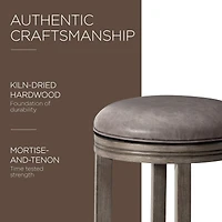 Maven Lane Eva Counter Stool, Reclaimed Oak Finish w/ Ronan Stone Leather