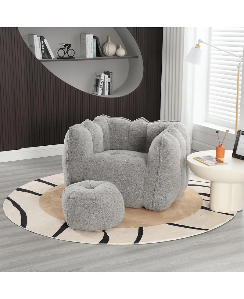 Soft Bean Bag Chair with Footstool, Comfortable Sofa for Gaming, Reading, and Tv-The Pop Home