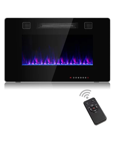 Sugift 30-Inch Recessed Ultra Thin Electric Fireplace Heater with Glass Appearance
