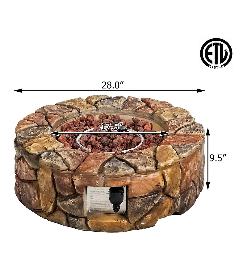 Skonyon 28 Inch Propane Gas Fire Pit Outdoor 40 000 Btu Stone-Brown